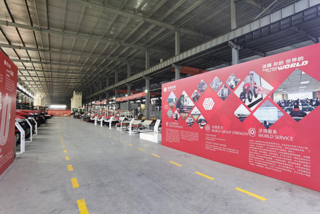 Agricultural machinery arranged in FMWORLD's equipment showroom